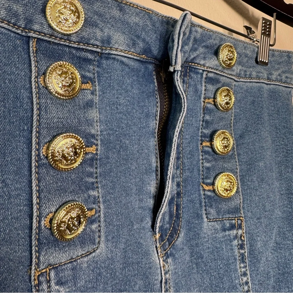 Cato denim midi shirt with gold hardware sz 4 - Picture 2 of 11